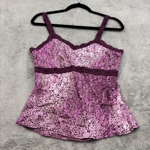 Bob Mackie Studio Silk Babydoll Camisole Top Women 10 Purple Pink Lace Fairy Y2K